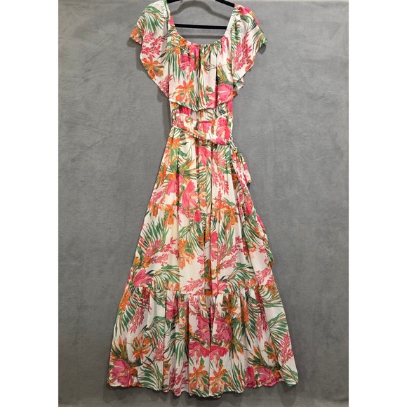 Baltic Born Dresses & Skirts - Baltic Born Floral Tiered Maxi Dress Women XL Boho Tropical Ruffle Resort Beach